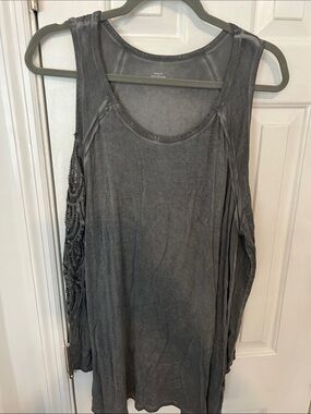 Women's Gray Tunic Top with Side Lace Detail Sleeves